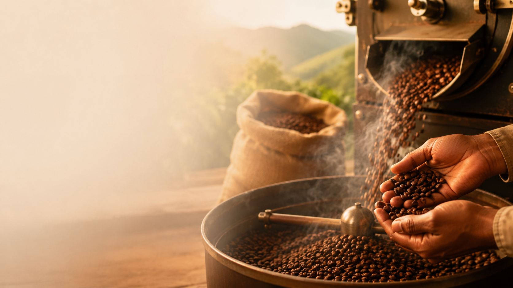 Tueste de café en origen, granos en la montaña peruana